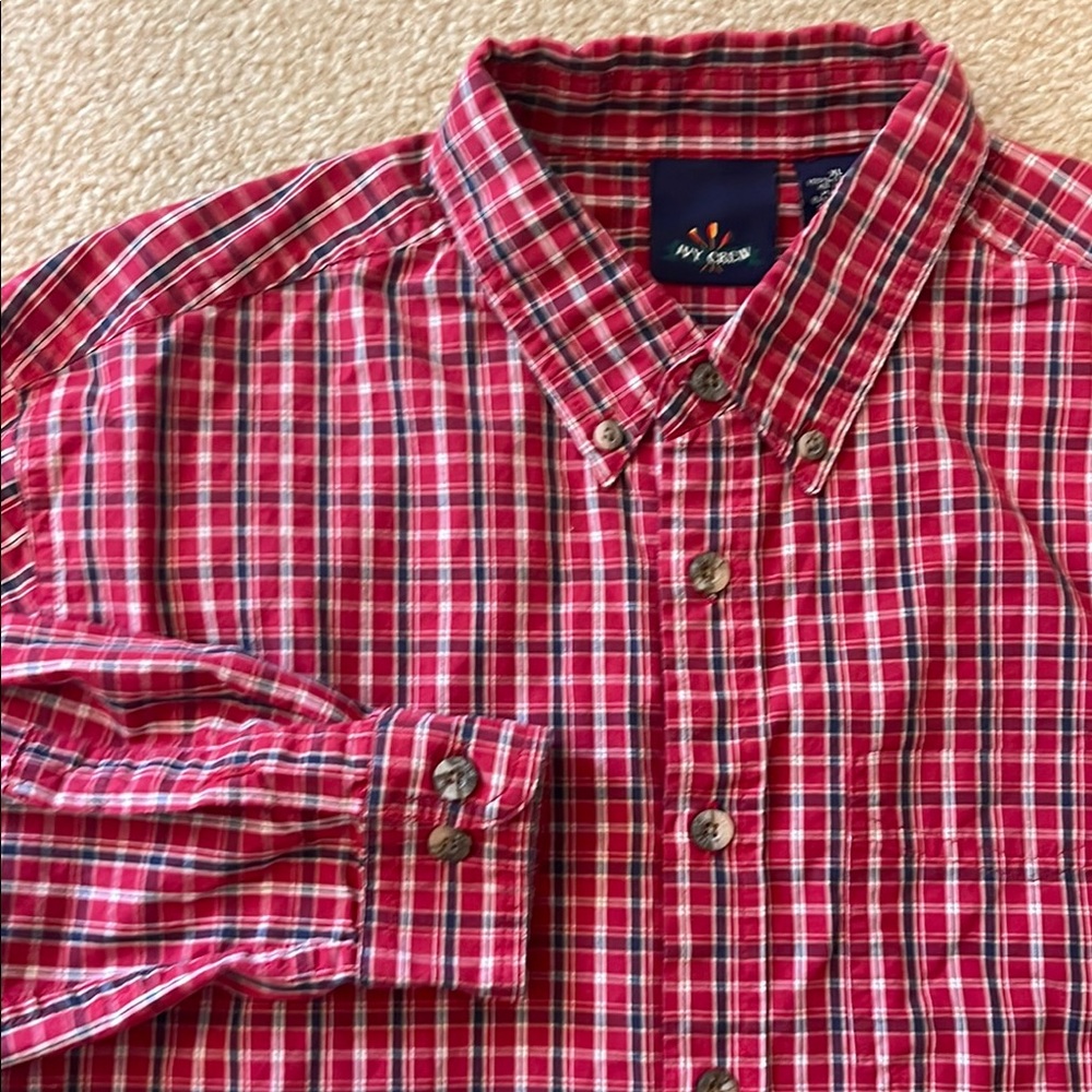 Nautica Boys Kids Red Casual Button Down Long Sleeve Plaid Shirt Size XL